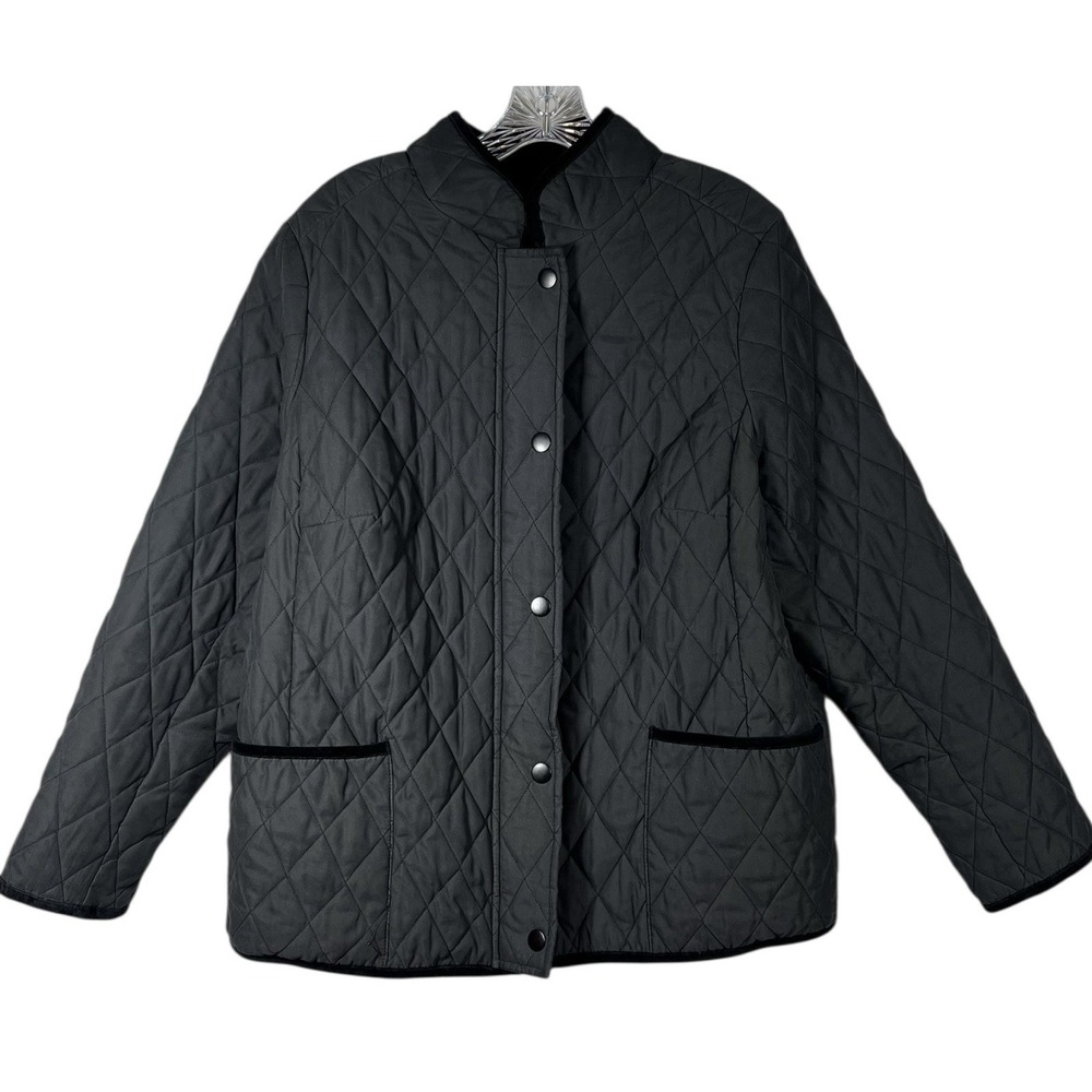 CHARTER‎ CLUB Sz 1X Women's Jacket Black Quilted Full Zip Snap Barn Chore Coat